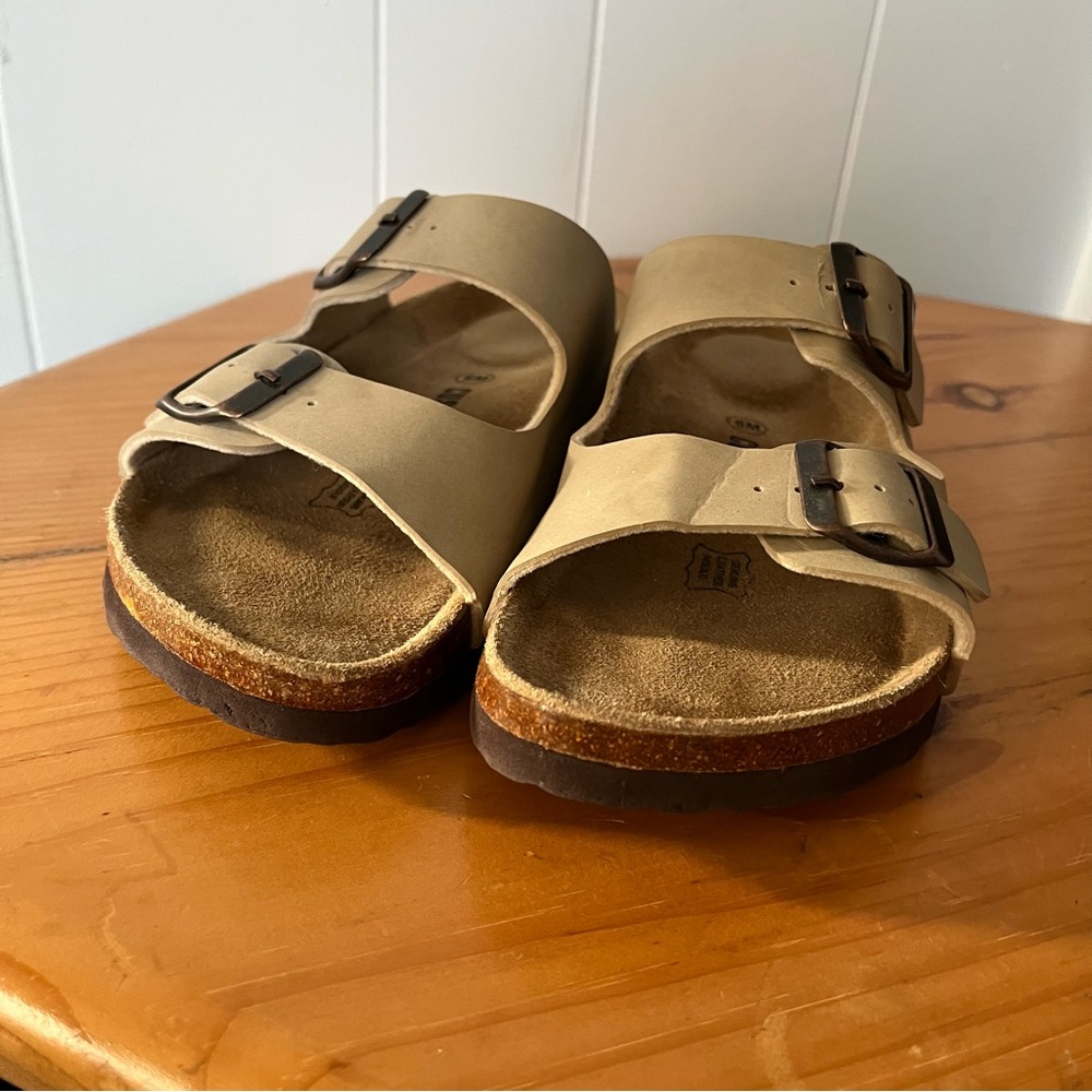 Cushionaire Lane Cork Footbed Sandals Slip On Two Strap Buckle Stone Tan Comfy - Picture 8 of 11